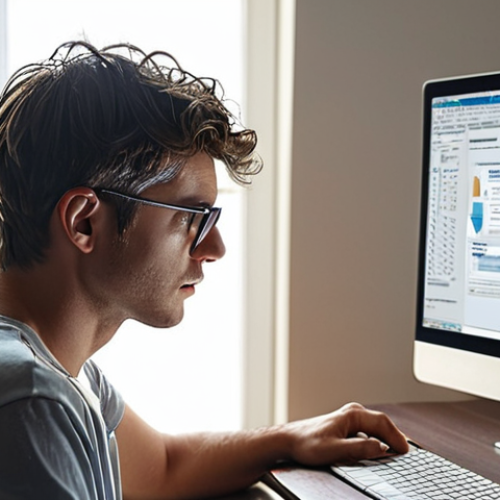 **

Prompt: A person working on a computer in a well-lit room, taking a break to look at something far away. Focus on healthy eye care habits in the digital age.

**