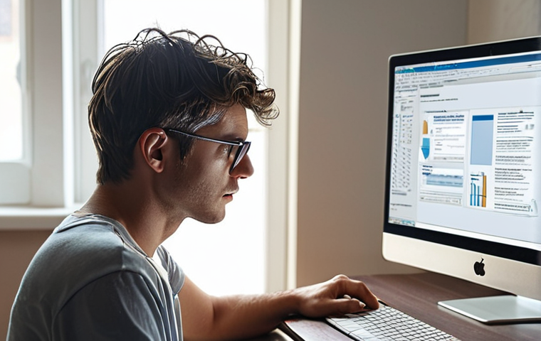 **
Prompt: A person working on a computer in a well-lit room, taking a break to look at something far away. Focus on healthy eye care habits in the digital age.
**