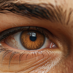 ** A close-up shot of tired eyes, reflecting the strain of prolonged computer use. The image should convey dryness and fatigue. Consider using warm tones and slightly blurred focus to enhance the feeling.

**